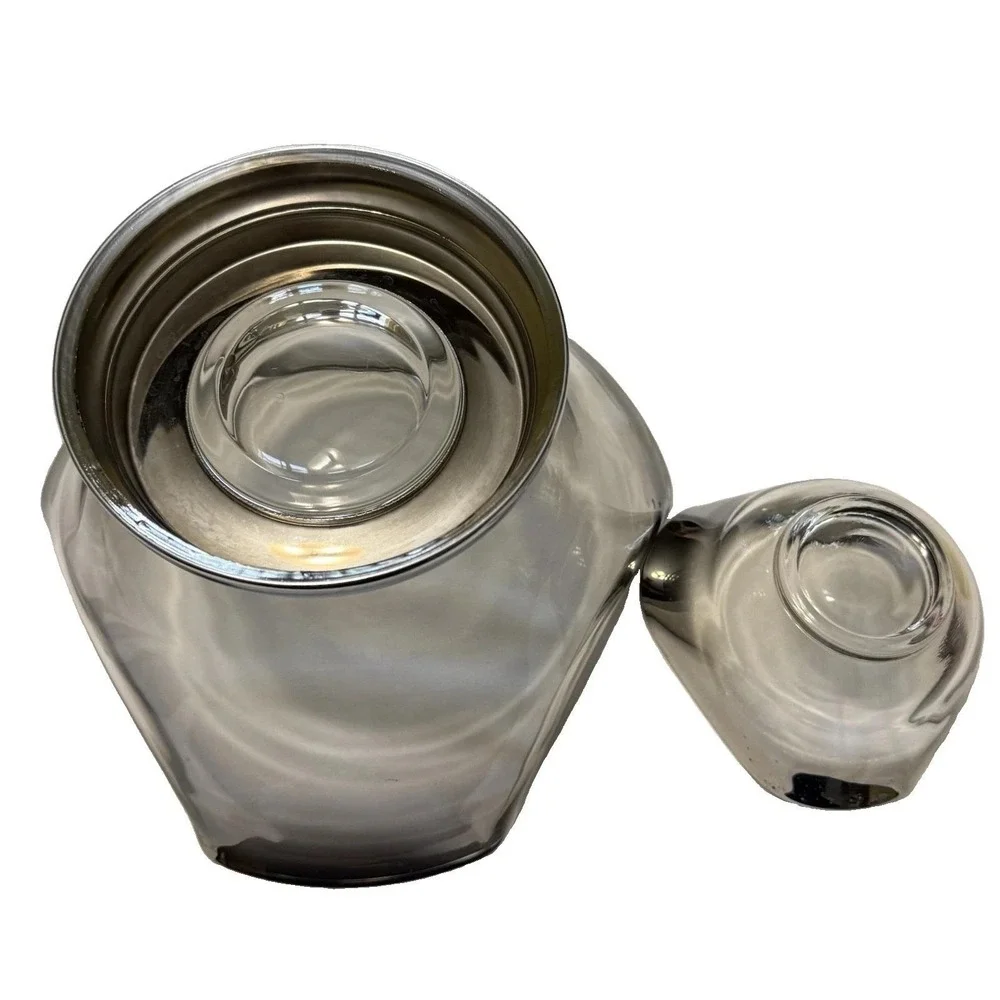 Vintage MCM Silver Fade Smoke Glass Serving Bowls Set of 2 Pedestal Ombre